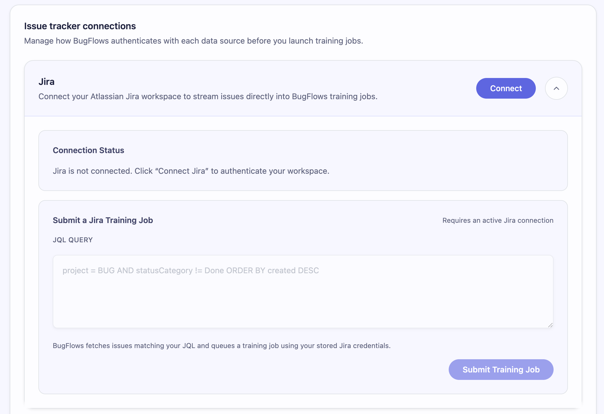 BugFlows issues sourced directly from Jira